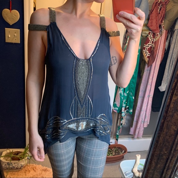 Parker Silk Beaded Embellished 20s Top Glam Tank S - Picture 13 of 14